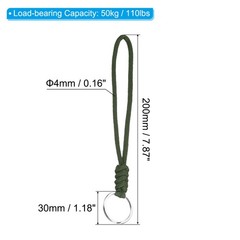 3pcs 8″ Paracord Lanyard with Keyring Wrist Cord Badge Holder Strap, Green