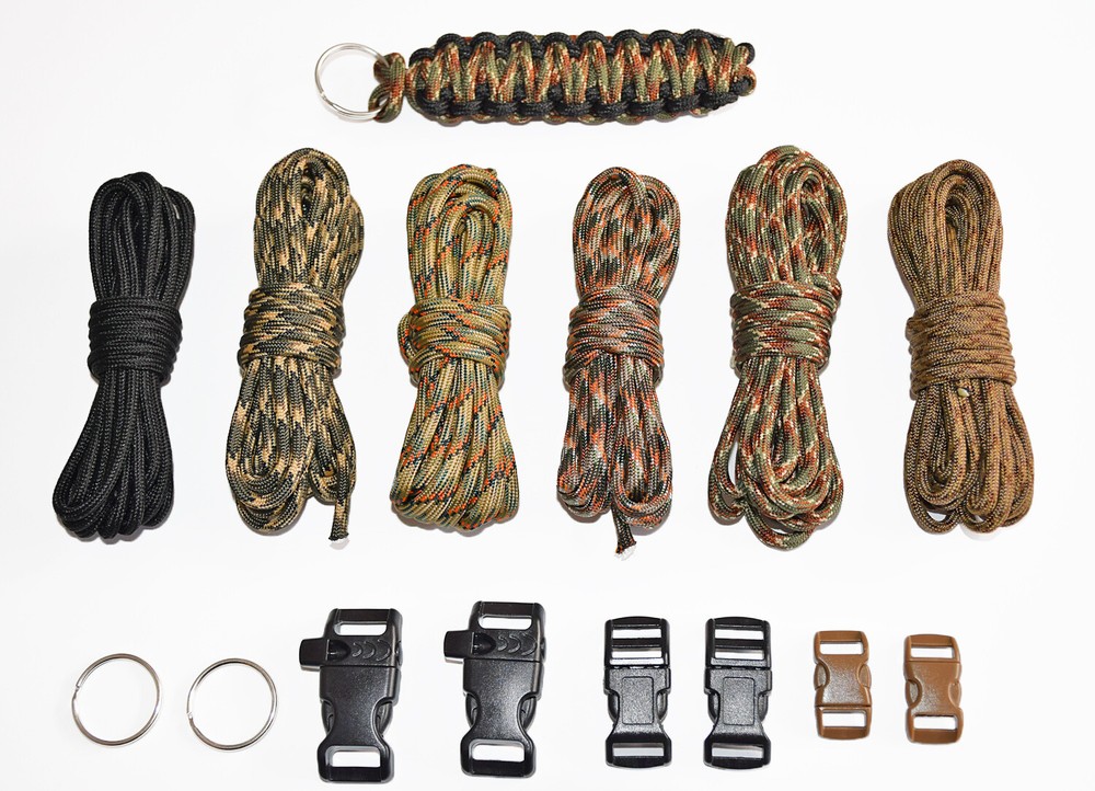550 Paracord Bracelet/Keychain Bundle Kit W/Clasps & Rings (Brown/Black) + BONUS