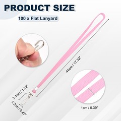 100Pcs 17.3″ Nylon Flat Lanyard with Clasp for Keys, Pink