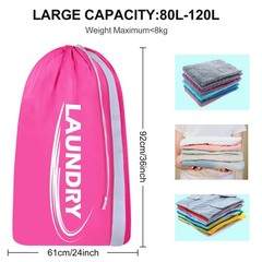 Sylfairy 2 Pack XL Laundry Bag with Strap,Heavy X-Large, Rose red+Navy blue