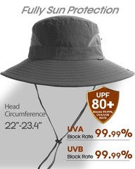 FURTALK Mens Bucket Sun Hat UPF 80+ Wide Brim Hiking One Size, Dark Grey