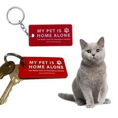 Pet Emergency Wallet Card Pet are Home Alone Alert Keychain