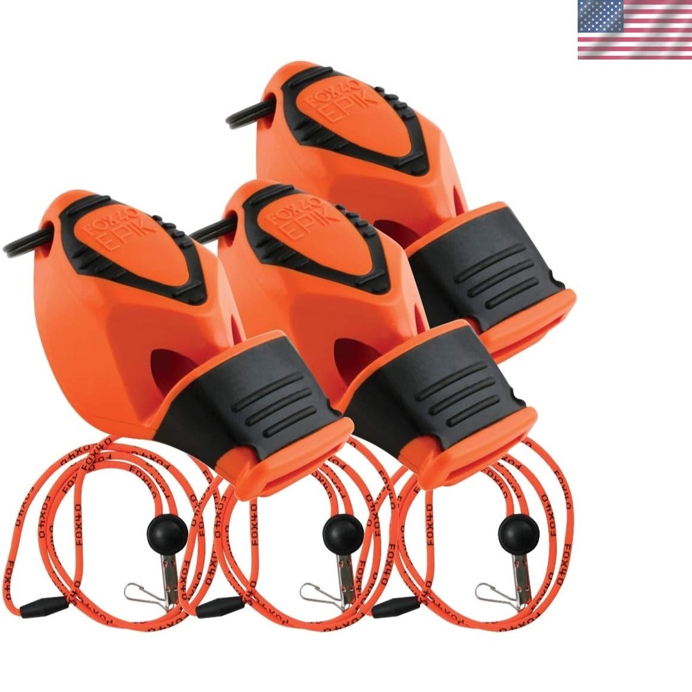EPIK CMG Whistles with Breakaway Lanyard 3 Pack 115DB Water Clear Orange