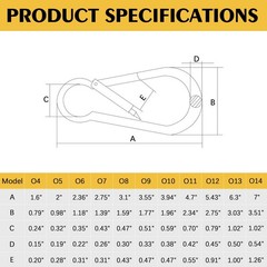 304 Stainless Steel Carabiner 2 inch, 3 inch, 4 inch, 5 Inch.Heavy Duty Carab…