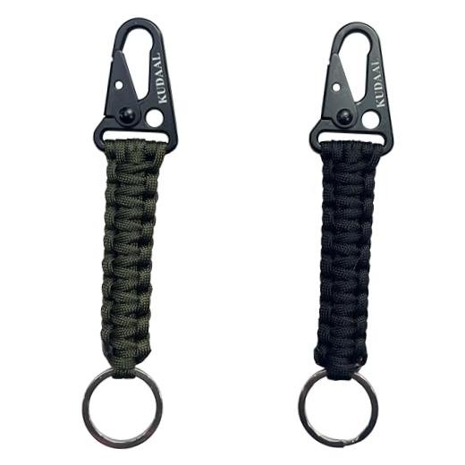 Paracord Keychain with Carabiner, Key Fob Braided Lanyard Keychain Black&green