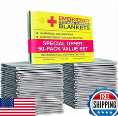 Rawyer 50-Pk Emergency Thermal Mylar Survival Blankets for Outdoor, Camping, Hik