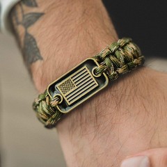 Hero Company Camo Paracord Tactical Survival Bracelet Men Bronze USA Flag