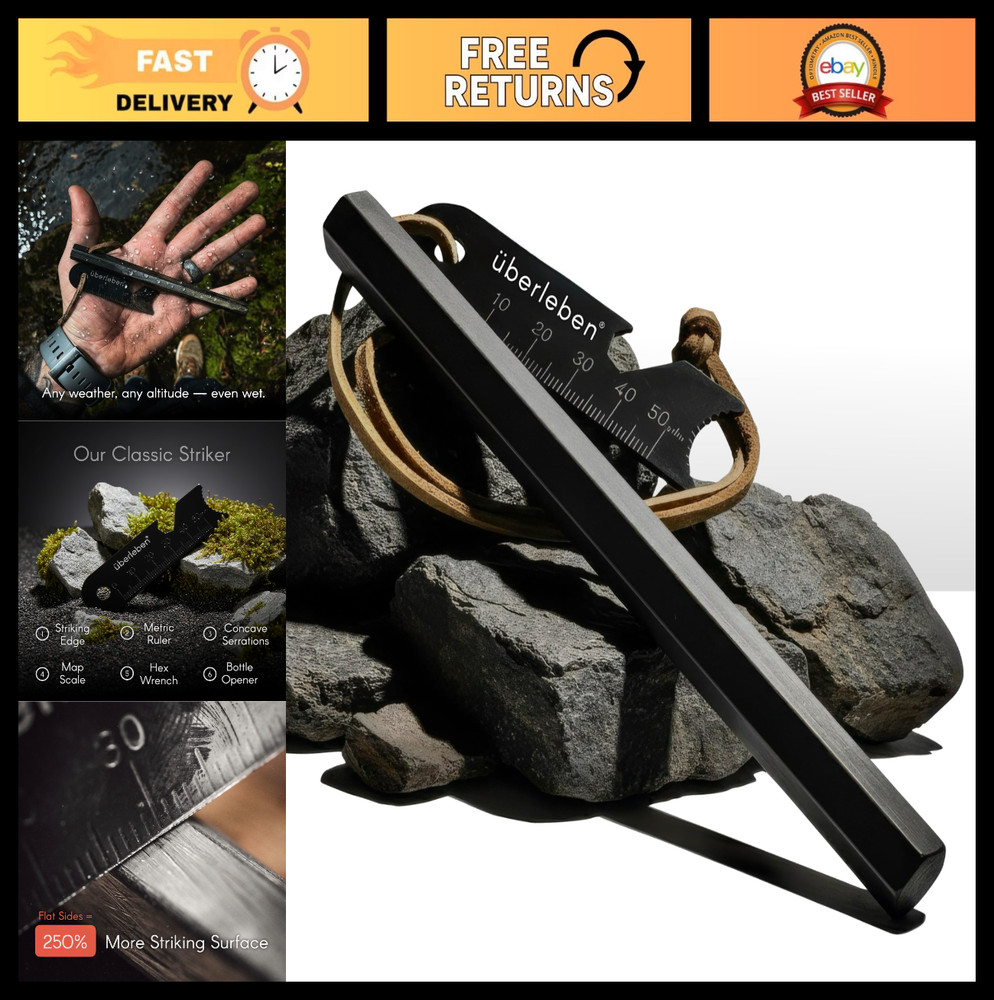Survival Ferro Rod Fire Starter Tool – 20,000 Strikes, Waterproof, Multi-Tool La