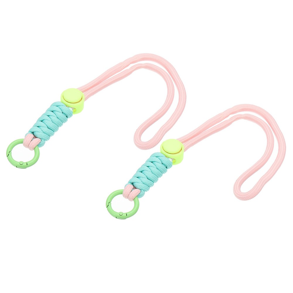 2Pcs Paracord Lanyard Keychain with Spring Ring, Pink, Green