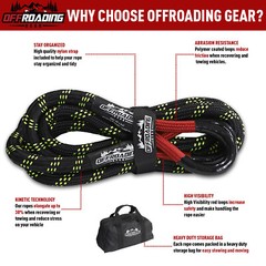 NEW Offroading Gear Kinetic Recovery Rope (Black), For Off-Roading/4×4,All Sizes