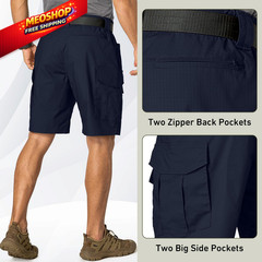 Mens Cargo Tactical Shorts Hiking BDU Wear Resistant Rip Stop 40, Navy Blue