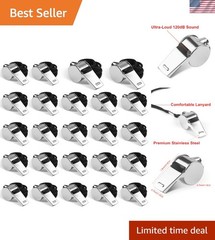 24-Pack Stainless Steel Whistles with Lanyards – Loud, Clear Sound for Coaches