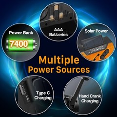 Emergency Solar Hand Crank Weather Radio 2000mAh Power Bank Charger Flash Light