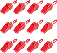 12PCS Red Emergency Whistle with Lanyard, Super Loud Plastic Whistles