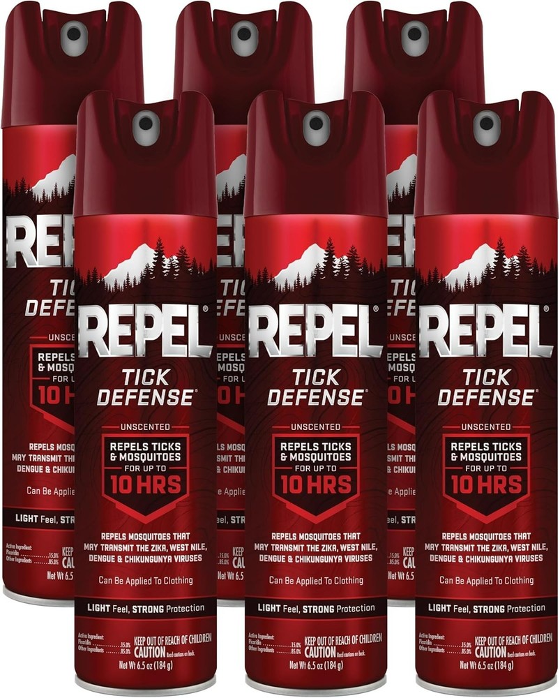 6-Pack Repel Tick Defense Aerosol Spray with 15% Picaridin, 6.5 oz – 10 Hours