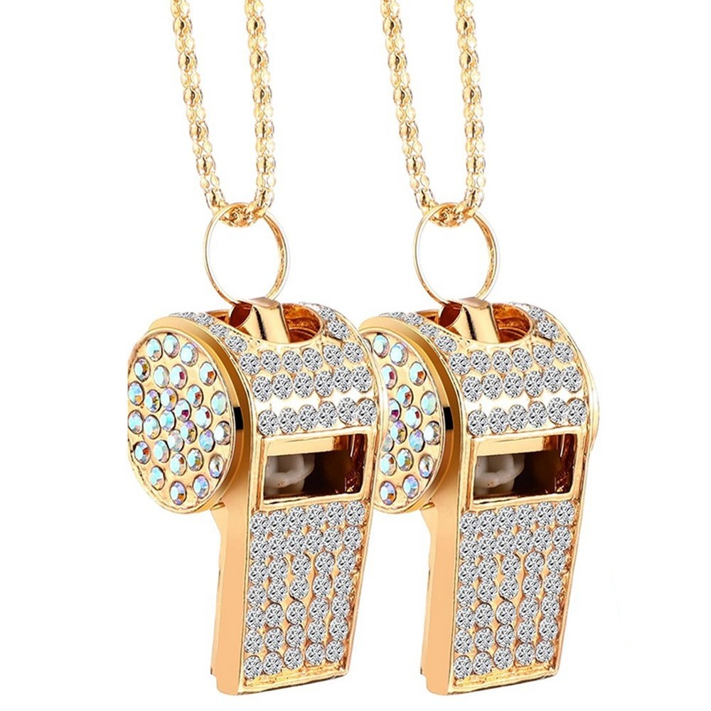 2 Pack Bling Whistle Crystal Rhinestone with Chain,Shining Whistle with2949