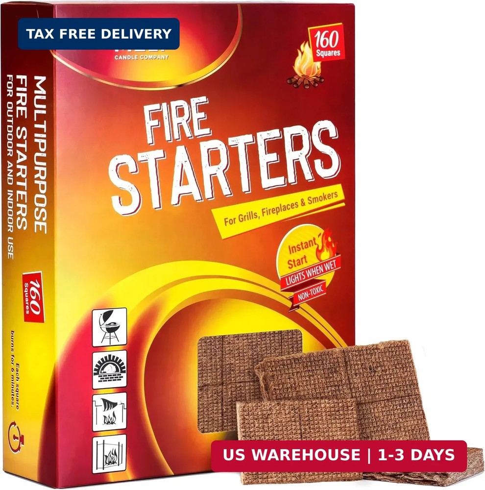 Fire Starter Squares, 160 Count, Campfire, Charcoal Grill & Wood Stove | Water-r