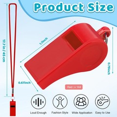 144 PCS Plastic Whistle for Coach with Lanyard Red Coaches Referee Whistle Bu…