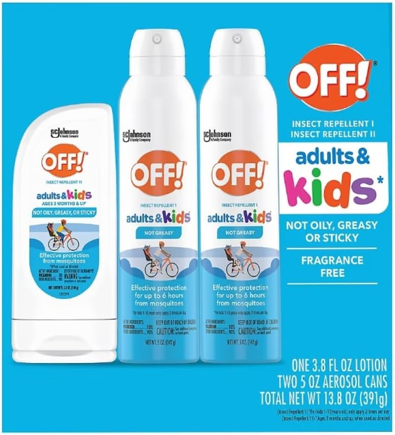 Off Insect Repellent Spray Adults & Kids Fragrance-Free 2 x 5 oz cans & 1 x3.8oz