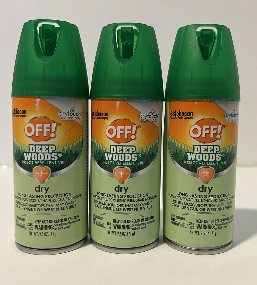 Off! Deep Woods Dry Insect Repellent 2.5oz Travel Size Bug Spray Lot of 3 cans
