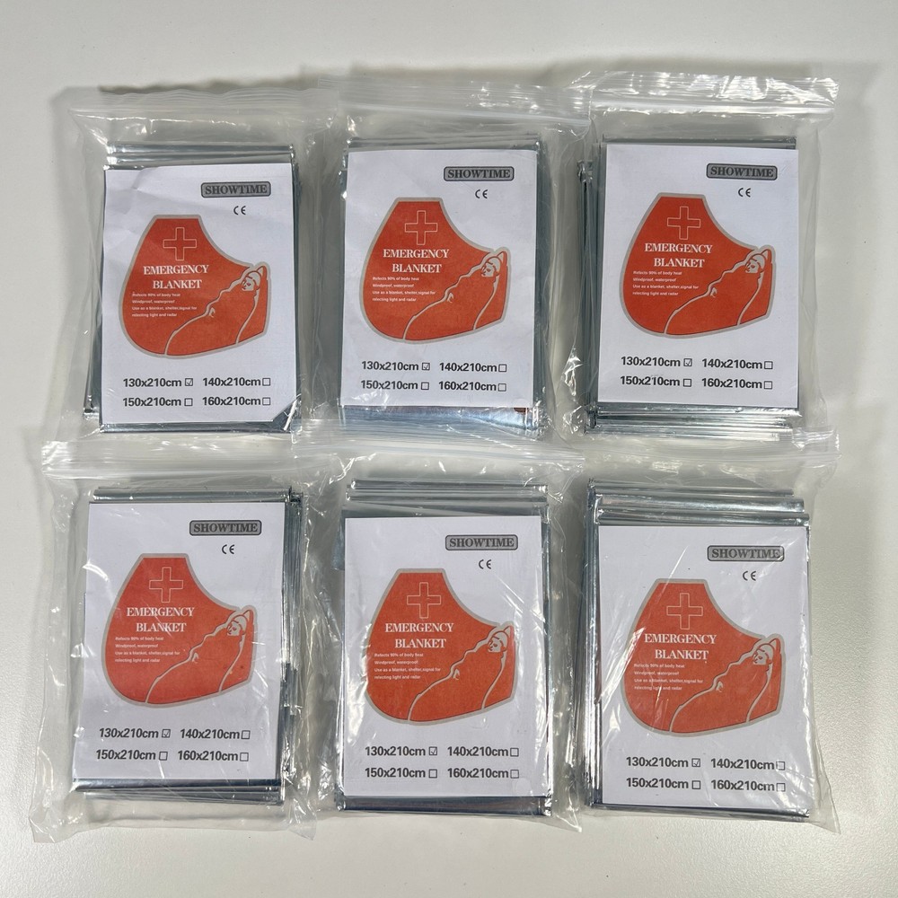 Lot of 6 Showtime Emergency Blankets Waterproof Survival Camping First Aid