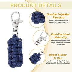 Reflective Paracord Zipper Pull, 80 mm Length for Backpacks (8 Pack, Navy Blue)
