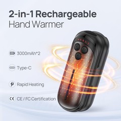 DeeKom Rechargeable Hand Warmers 2 Pack, Rapid Heating Within 3 Seconds Black