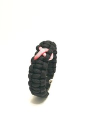 Tru550 Breast Cancer Awareness Pink Ribbon Black Paracord Bracelet Size 8.5