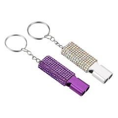 Emergency Whistle with Keychain, 2Pcs Bling Safety Whistles, Purple/White