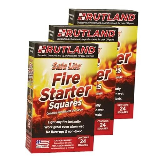 Rutland Safe Lite Fire Starter Squares – Heavy Charcoal Square 72 Count Natural