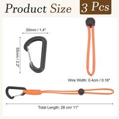 Paracord Keychain Carabiners, 11″ & 3Pcs & Orange-Fitting for (Outdoor)