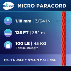 Micro Paracord Rope 1.18 Mm X 125 Ft – Thin Braided Cord for Crafting & DIY |