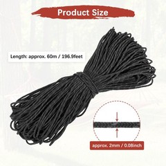 1PCS 2 mm 197FT Reflective Guyline Camping Paracord 3 Strands, Black