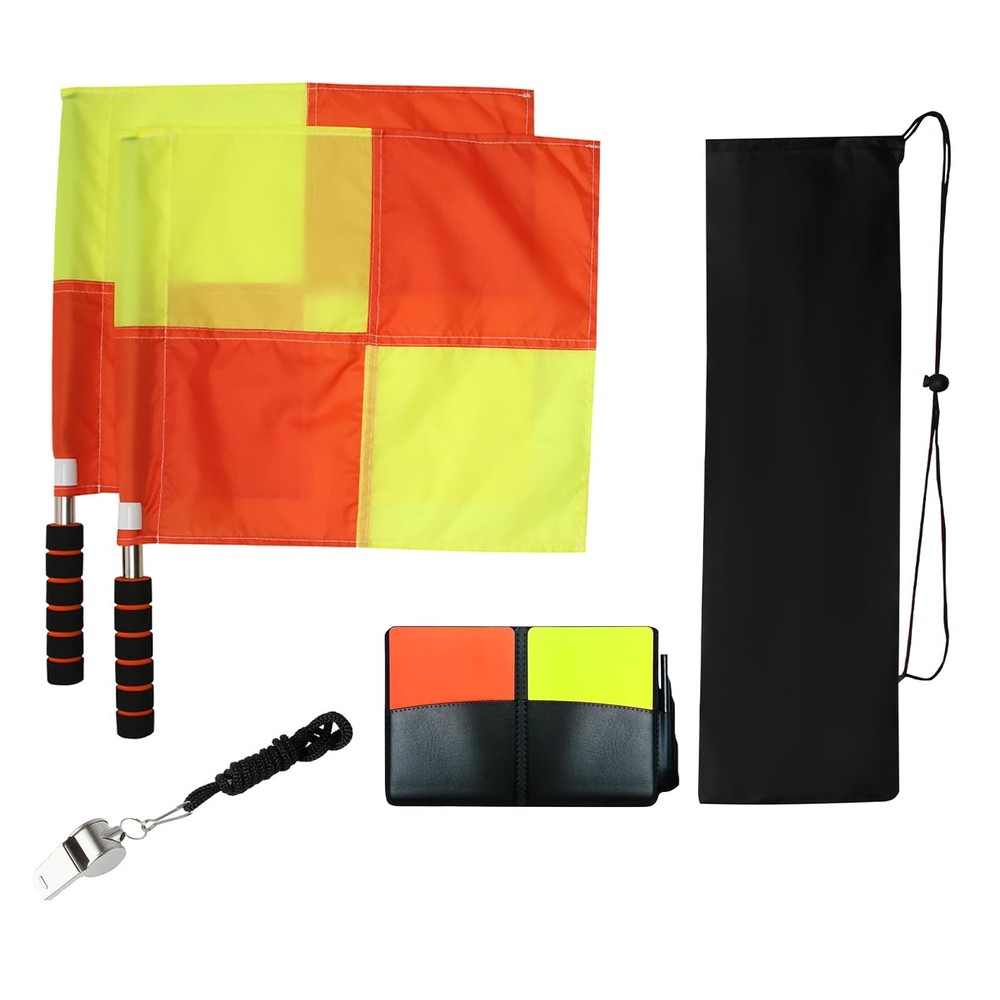 Soccer Referee Kit 2 Pcs Checkered Linesman Soccere Flags, Red Yellow Ref Cards