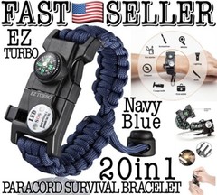 Paracord Survival Bracelet 20in1 Gear Kit Multi-Tool SOS Fire Starter..Navy Blue