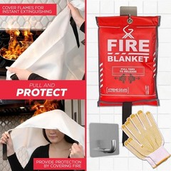 Emergency Fire Blanket 2 Pack 40” x 40”, with Gloves and Hook Single, White