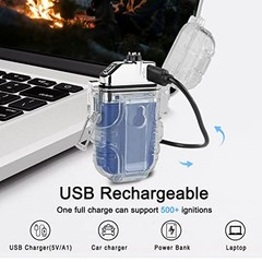 Waterproof 3 Modes of Flashlight Windproof Lighter Dual Arc Electric Blue