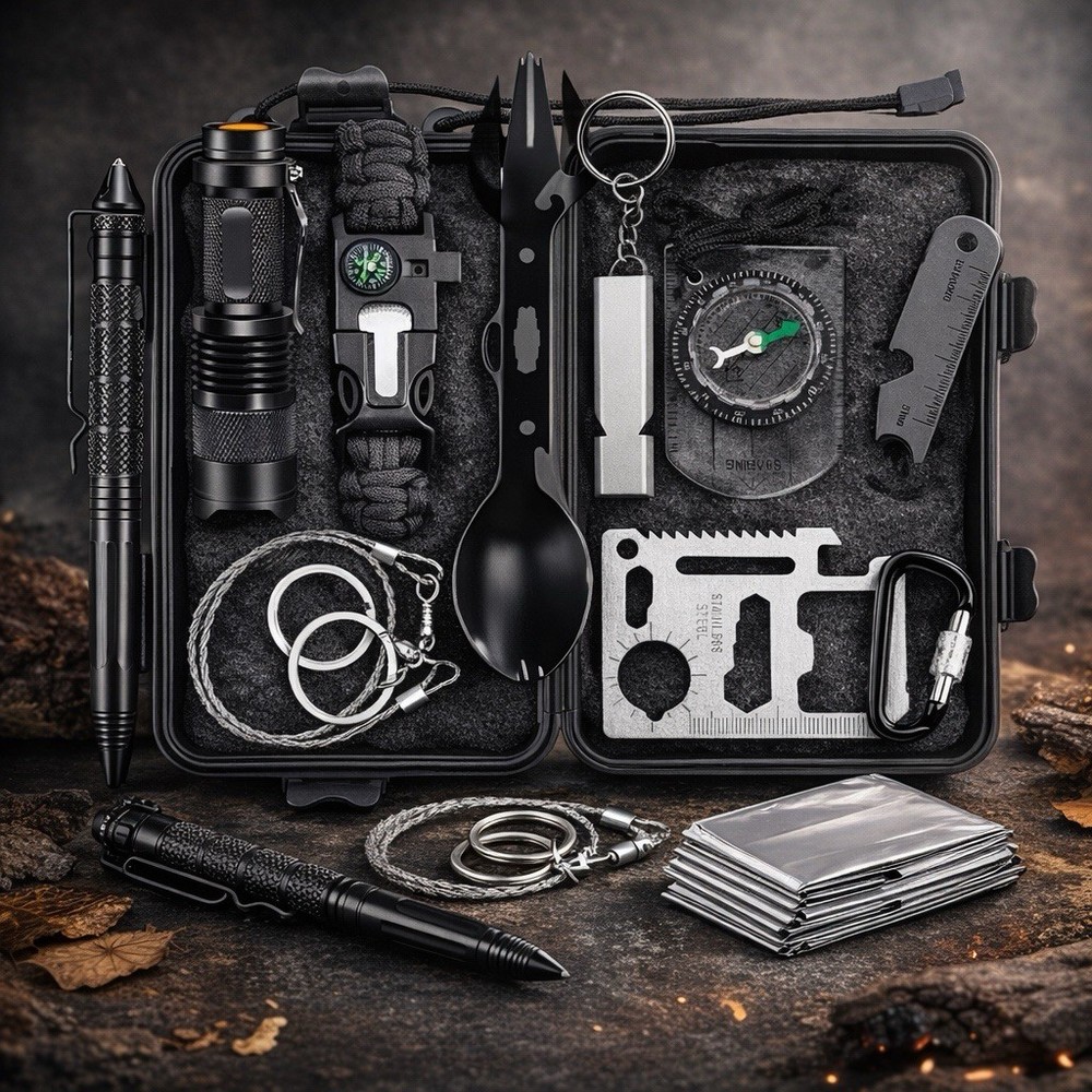 Survival Kit Emergency Gear Set Multi Tool Card Fire Starter Outdoor EDC