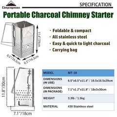 Portable Charcoal Chimney Starter Stainless Steel Mt18