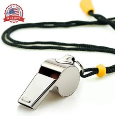 Stainless Steel Sports Whistles with Lanyard, Loud Crisp Sound Whistles Bulk Gre