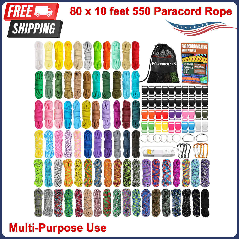 WEREWOLVES 80 Colors Paracord Cord, 550 Paracord Bracelet Crafting Combo Kits