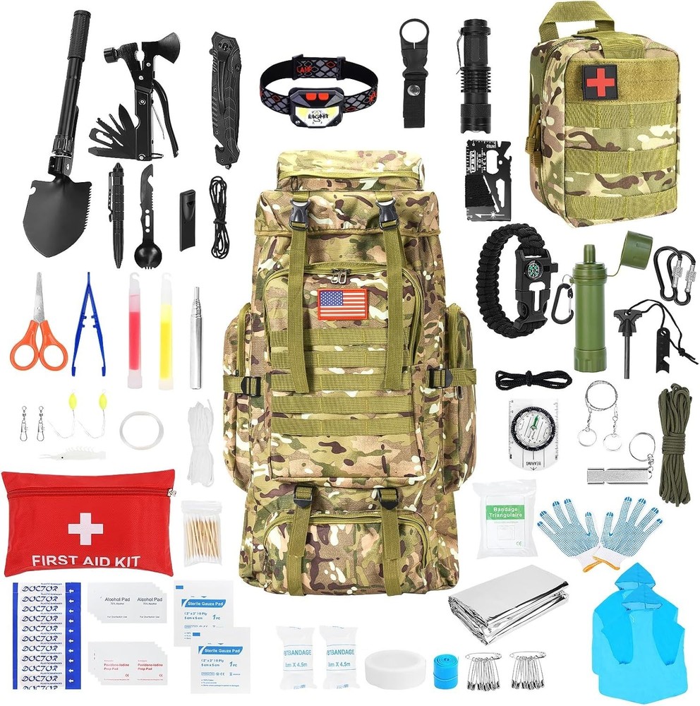 Survival Gear Professional Kit and Large Camping Backpack,First Aid Kit for Adve
