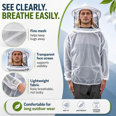 Mosquito Bug Net Hooded Jacket Full Body Mesh Insect Protection Camping Hiking