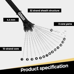 1200lb Paracord Rope, 4.4mm 15 Triple Strands Paracord, Heavy Duty 80ft Black