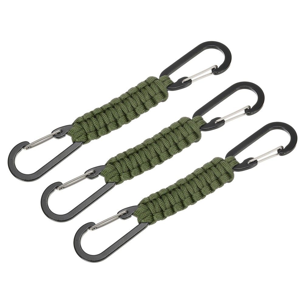 Paracord Keychain Aluminum Paracord Lanyard Key Chain – (3 Pack, Navy Green)