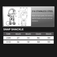 Quick Release Snap Shackle 316 Stainless Steel Marine Clevis Swivel Hook