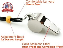 Stainless Steel Sports Whistles with Lanyard, Loud Crisp Sound Whistles Bulk Gre