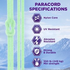TECEUM Paracord Type III 550 Green – Glow in 100 Ft, – the Dark