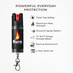Burn Pepper Spray 4 Pack Police Grade – Maximum Strength Self Defense Keychain