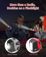 Emergency Hand Crank Radio 7400mWh with 3 LED Flashlights, AM/FM/NOAA Red